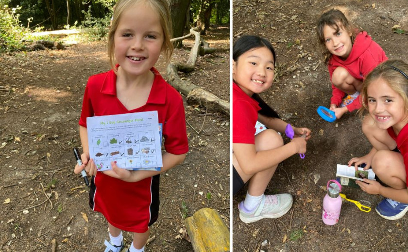 Children exploring woods and building dens